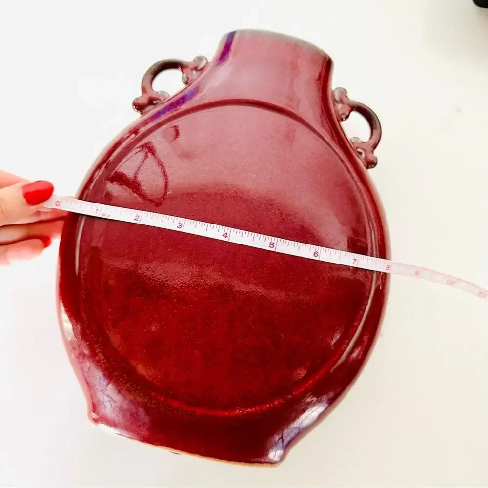 VINTAGE Rich Red Burgundy Ceramic Circular Vase Decor Mid Century Modern Retro - Picture 8 of 9